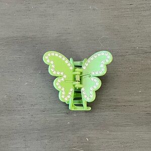 Butterfly Green & Rhinestone Embellished Wings 3" Lobster Claw Hair Clip